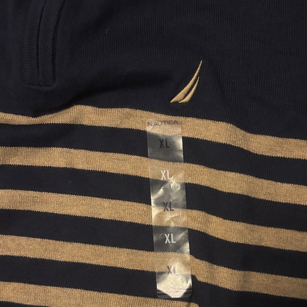 NWT Nautica Men's Black and Tan Quarter Zip-Up Sweater - Picture 4 of 6